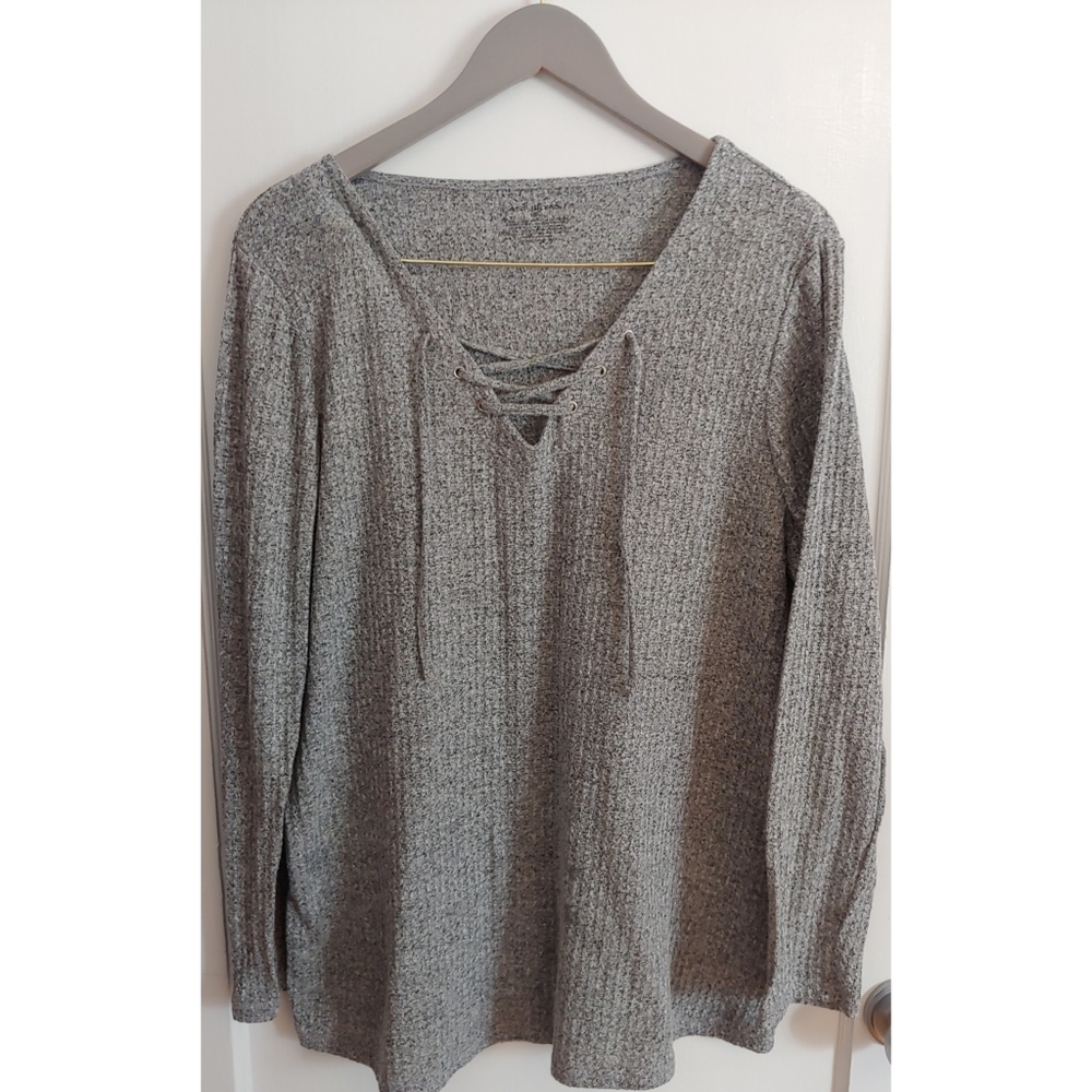 Lane Bryant Waffle Knit Lace-Up Top Size 14/16